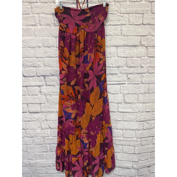 H&M Strapless Halter Tie Tropical Floral Maxi Dress NWOT SZ 4 Smocked Back - Picture 1 of 4